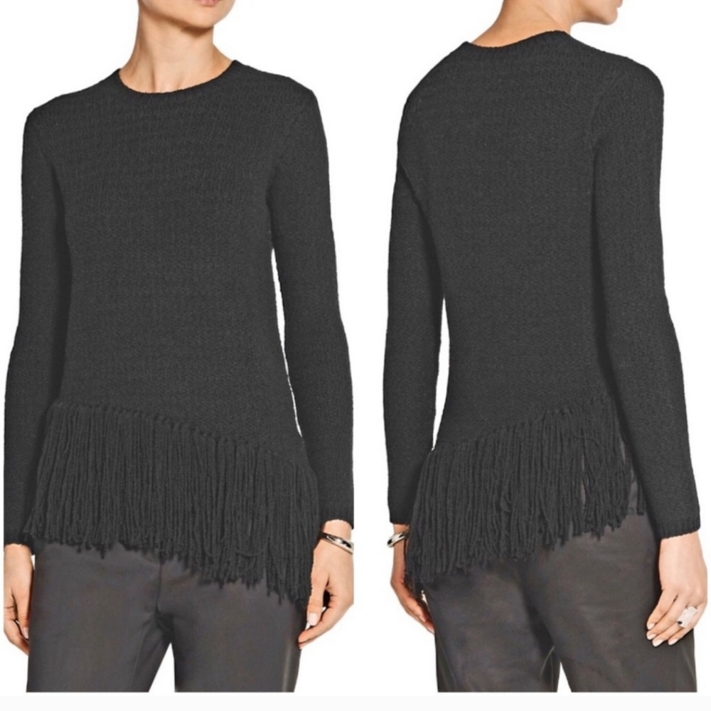 Theory Wool Black Fringe Sweater